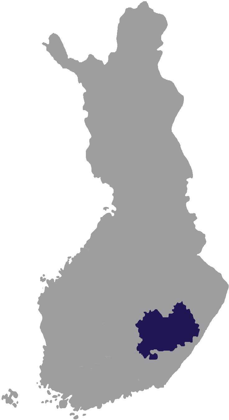 Landkaart Finland grijs met regio Zuid-Savo donkerblauw op transparante achtergrond - 600 * 733 pixels